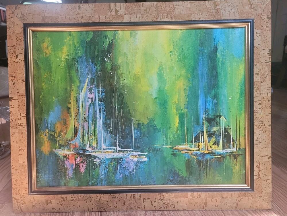 Vintage Frans Van Lamsweerde Print Oil Painting Photolithograph Cork Frame 24x20